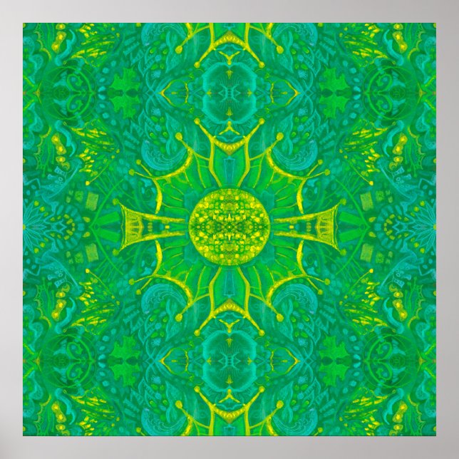 Butterfly Forest Bohemian Arabesque Mandala Green Poster (Front)