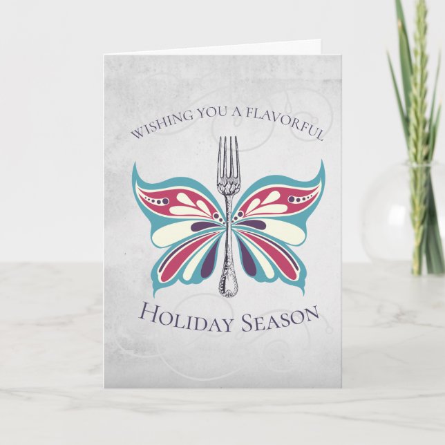 Butterfly fork chef catering Christmas card (Front)