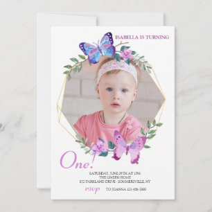 Butterfly Frame Photo Birthday Invitation