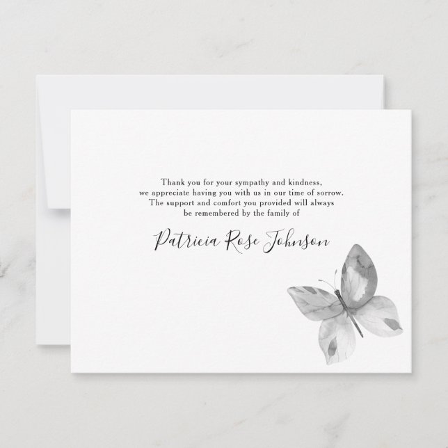 Butterfly Funeral Memorial Thank You Card (Front)