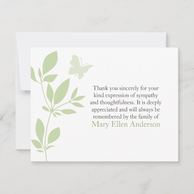 Butterfly Funeral Note Card Flat Bereavement Note (Front)