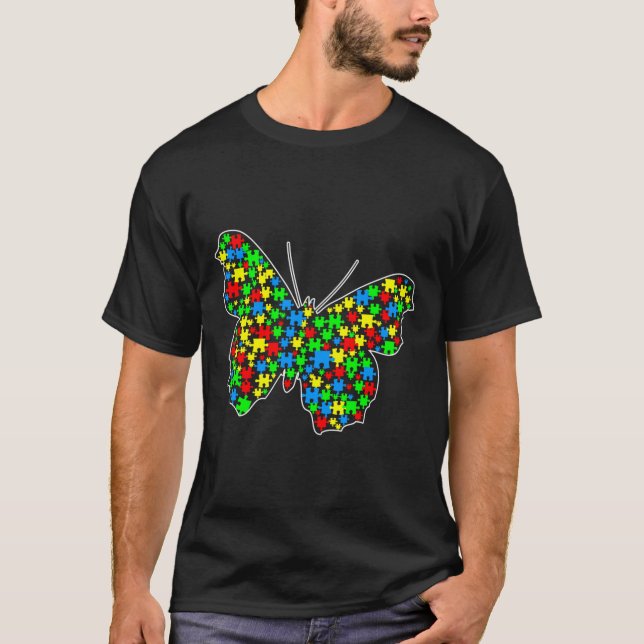 Butterfly Funny Puzzle Animals Autism Awareness T-Shirt (Front)