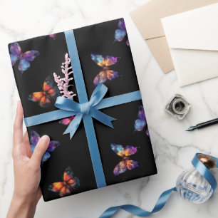 Butterfly galaxy black wrapping paper
