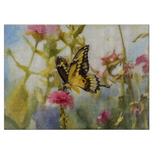 Butterfly Garden Art Glass Cutting Board