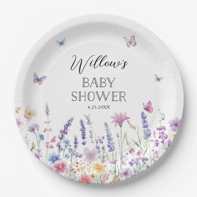 Butterfly Garden Baby Shower Paper Plates (Front)