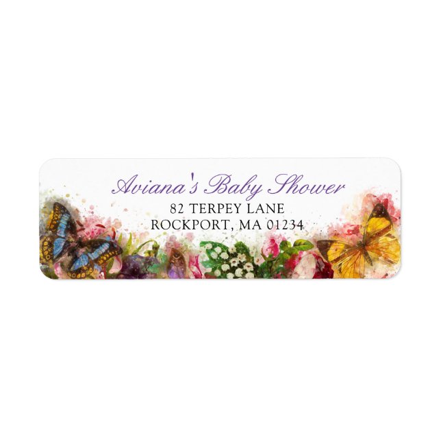 Butterfly Garden Baby Shower Return Address Label (Front)