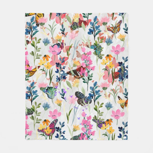 Butterfly Garden Blanket – Colourful Floral Throw (Front)