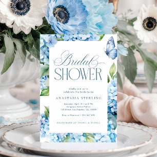 Butterfly Garden Blue Hydrangea Bridal Shower Invitation