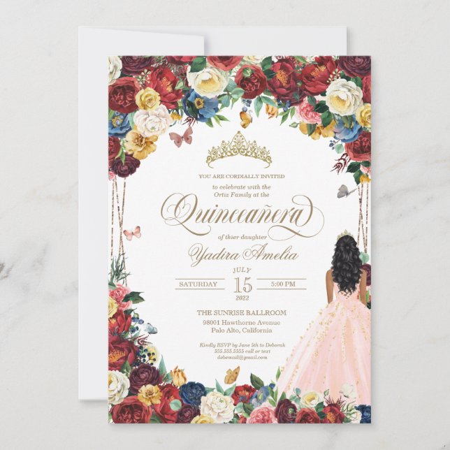 Butterfly Garden Blush Pink colourful Quinceanera Invitation (Front)