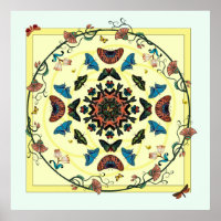 Butterfly Garden Circular Abstract Poster Print