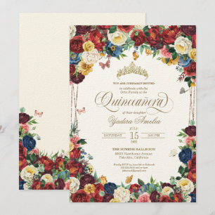 Butterfly Garden Colourful Floral Quinceanera Invitation