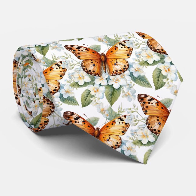 Butterfly Garden Elegant Pattern Neck Tie (Rolled)
