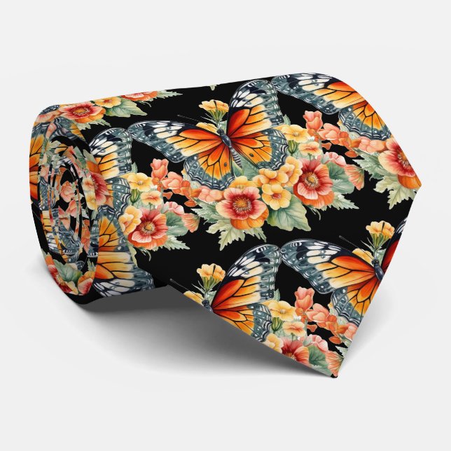 Butterfly Garden Elegant Pattern Neck Tie (Rolled)