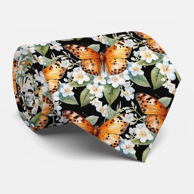 Butterfly Garden Elegant Pattern Neck Tie (Rolled)