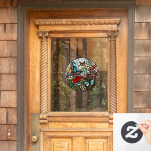 Butterfly Garden Floral Faux Stained Glass 