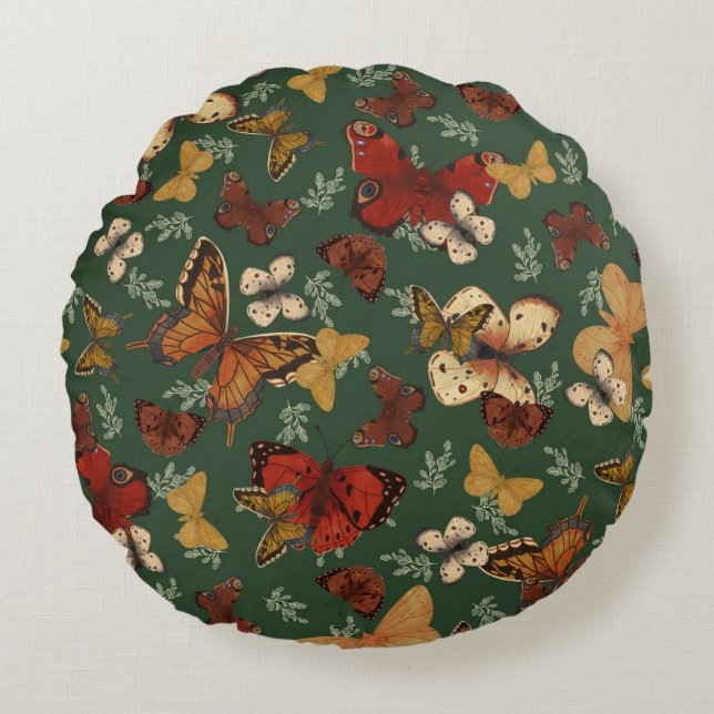 Butterfly Garden Fresh Green Pattern  Round Cushion (Front)