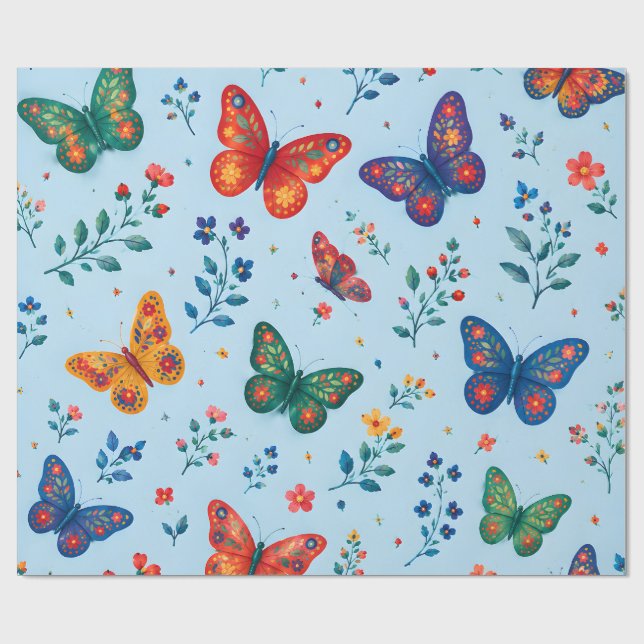 Butterfly Garden Gift Wrap – Colourful Floral Butt (Flat)