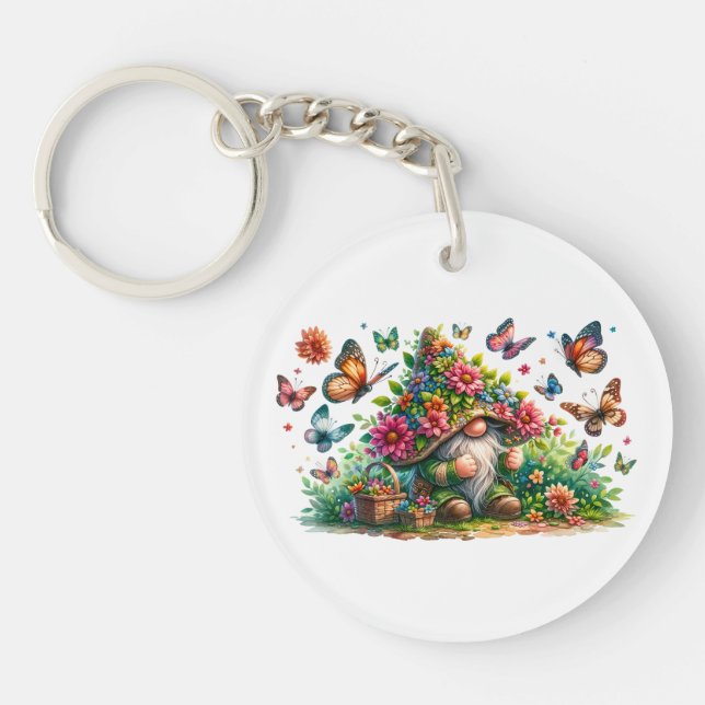 Butterfly Garden Gnome Key Ring (Front)