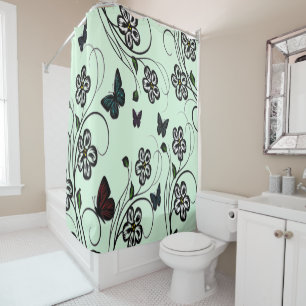 Butterfly Garden Green  Shower Curtain