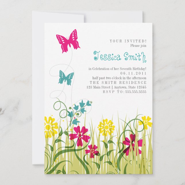 Butterfly Garden in Bright Colours Invitation (Front)
