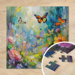 Butterfly Garden Modern Abstract Painting Jigsaw Puzzle<br><div class="desc">A modern impressionist-style painting of butterflies fluttering through a vibrant garden of wildflowers, brought to life with bright pastel colours and abstract textured brush strokes. The dynamic composition and soft colour palette evoke the beauty of nature in motion, creating a serene yet lively scene. The expressive brushwork adds depth and...</div>