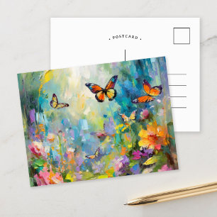 Butterfly Garden Modern Abstract Painting Postcard