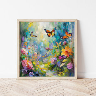 Butterfly Garden Modern Abstract Painting Poster