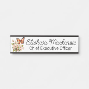 Butterfly Garden Orange and White Office Door Sign