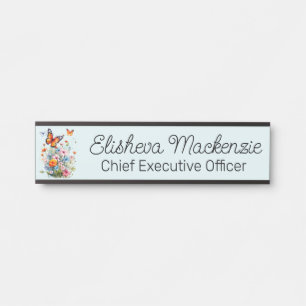 Butterfly Garden Orange Light Green Blue Office Door Sign