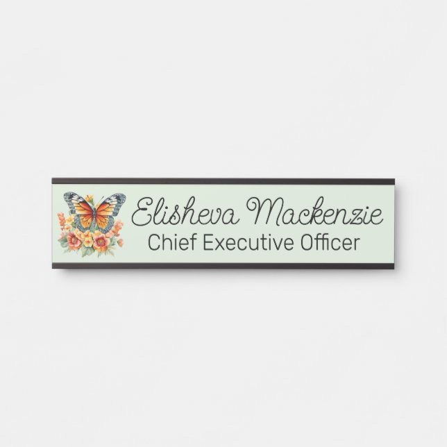 Butterfly Garden Orange Sage Green Office Door Sign (Front)