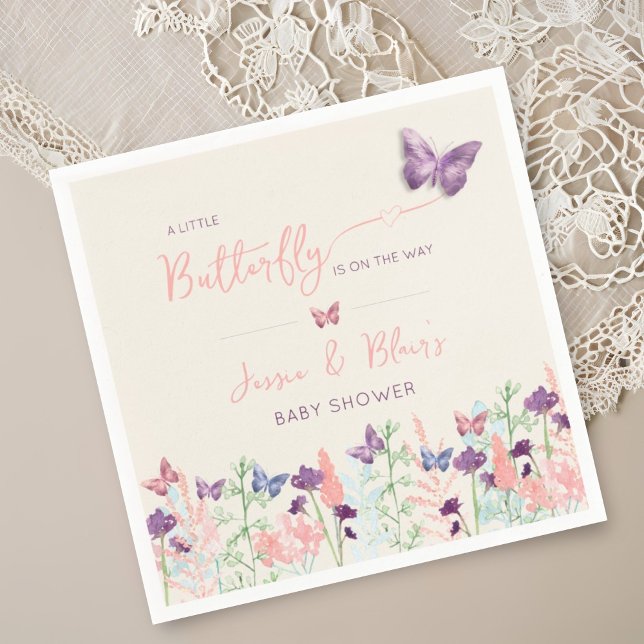 Butterfly Garden Pastel Wildflower Baby Shower  Napkin (Creator Uploaded)