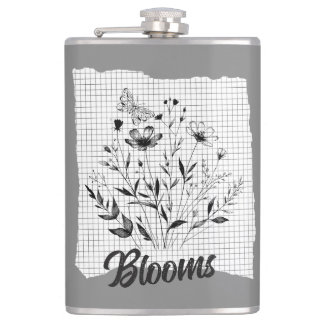 Butterfly Garden Sketches Hip Flask