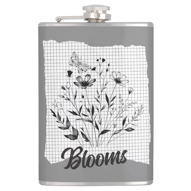 Butterfly Garden Sketches  Hip Flask (Front)