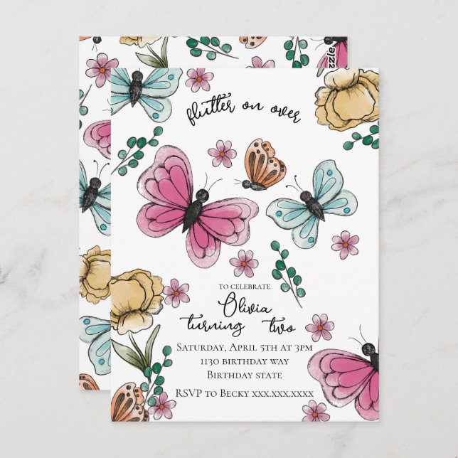 Butterfly Garden Spring Girl Birthday Postcard (Front/Back)