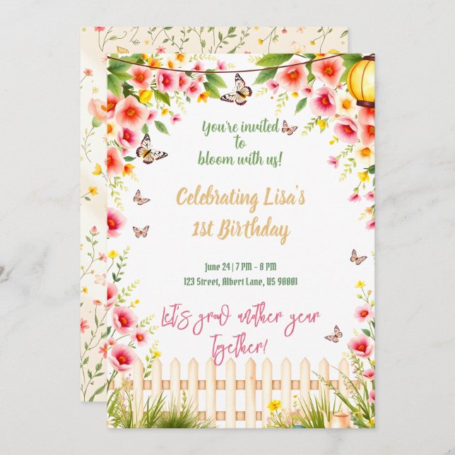 Butterfly Garden Tea Party Birthday Invitation (Front/Back)