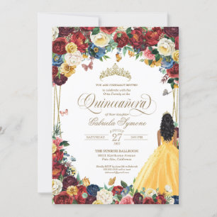 Butterfly Garden Yellow Gown Floral Quinceanera Invitation