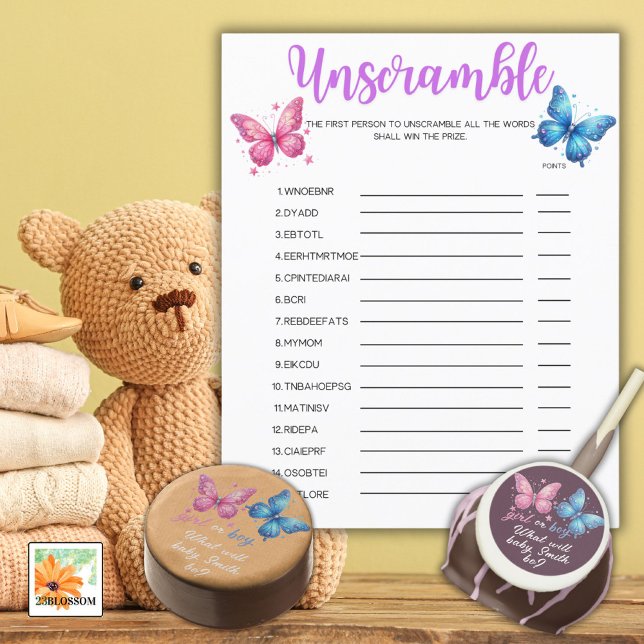 butterfly Gender Reveal Party Baby Unscramble (Creator Uploaded)