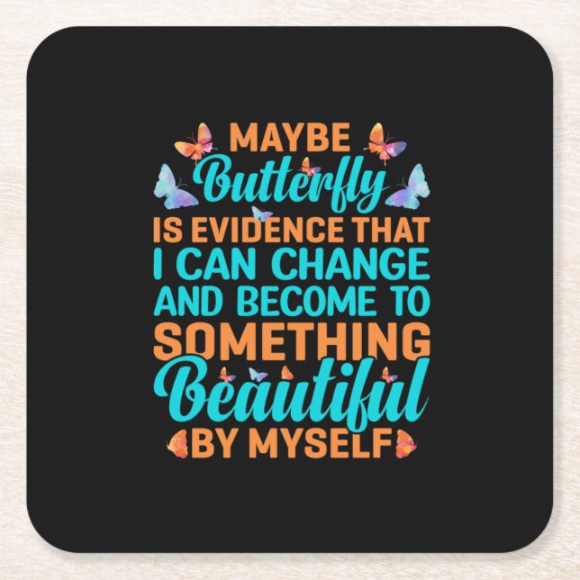 Butterfly Gift | Maybe Butterfly Square Paper Coaster (Front)