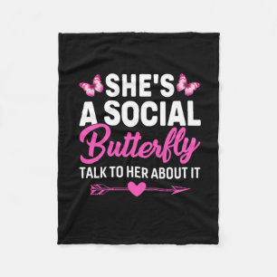 Butterfly Gift She Is A Social Butterfly Fleece Blanket