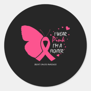 Butterfly Gifts I Wear Pink Fighter Breast Cancer  Classic Round Sticker
