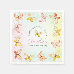Butterfly Girl 1st Birthday Party Paper Napkins