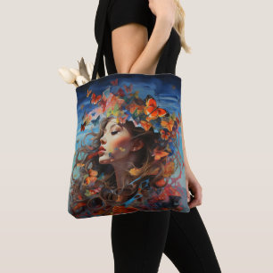 Butterfly Girl Abstract Tote Bag