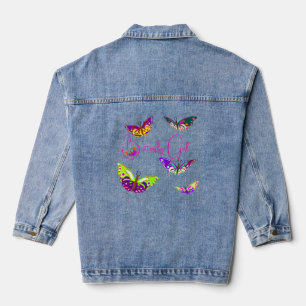Butterfly girl - colourful butterflies denim jacket