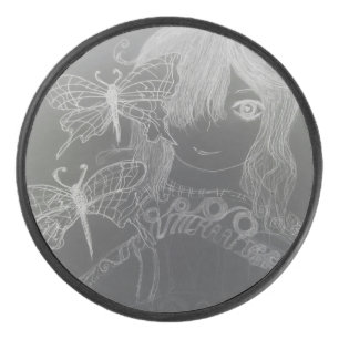 butterfly girl hockey puck