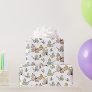 Butterfly Girl Pastel Pink Blue Yellow Pretty Wrapping Paper