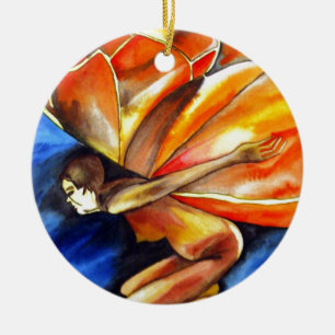 Butterfly girl surreal original fantasy art ceramic ornament