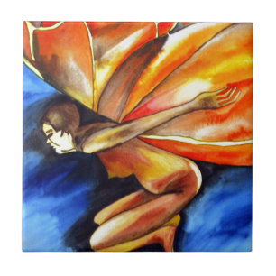 Butterfly girl surreal original fantasy art ceramic tile