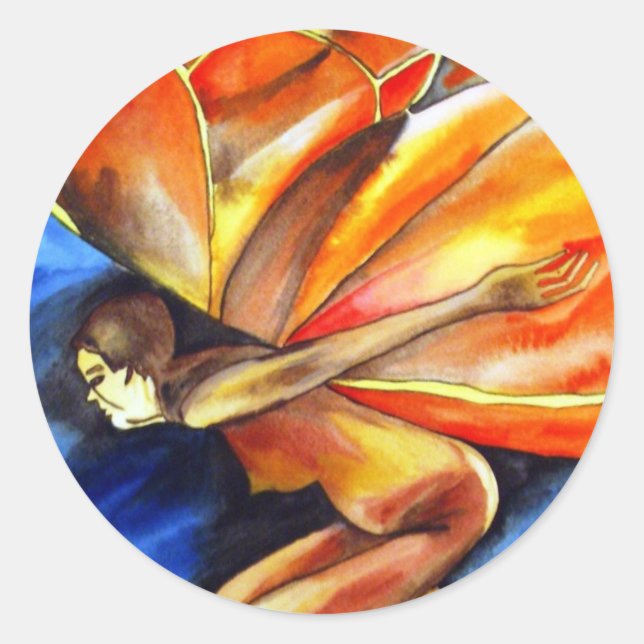 Butterfly girl surreal original fantasy art classic round sticker (Front)