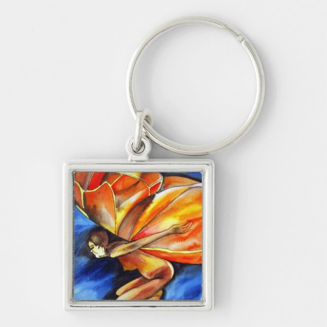Butterfly girl surreal original fantasy art key ring (Front)