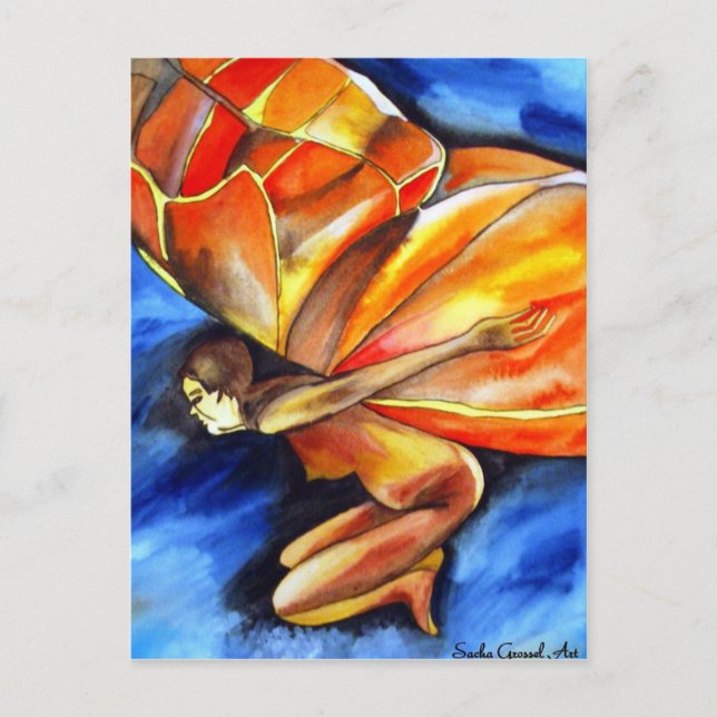 Butterfly girl surreal original fantasy art postcard (Front)